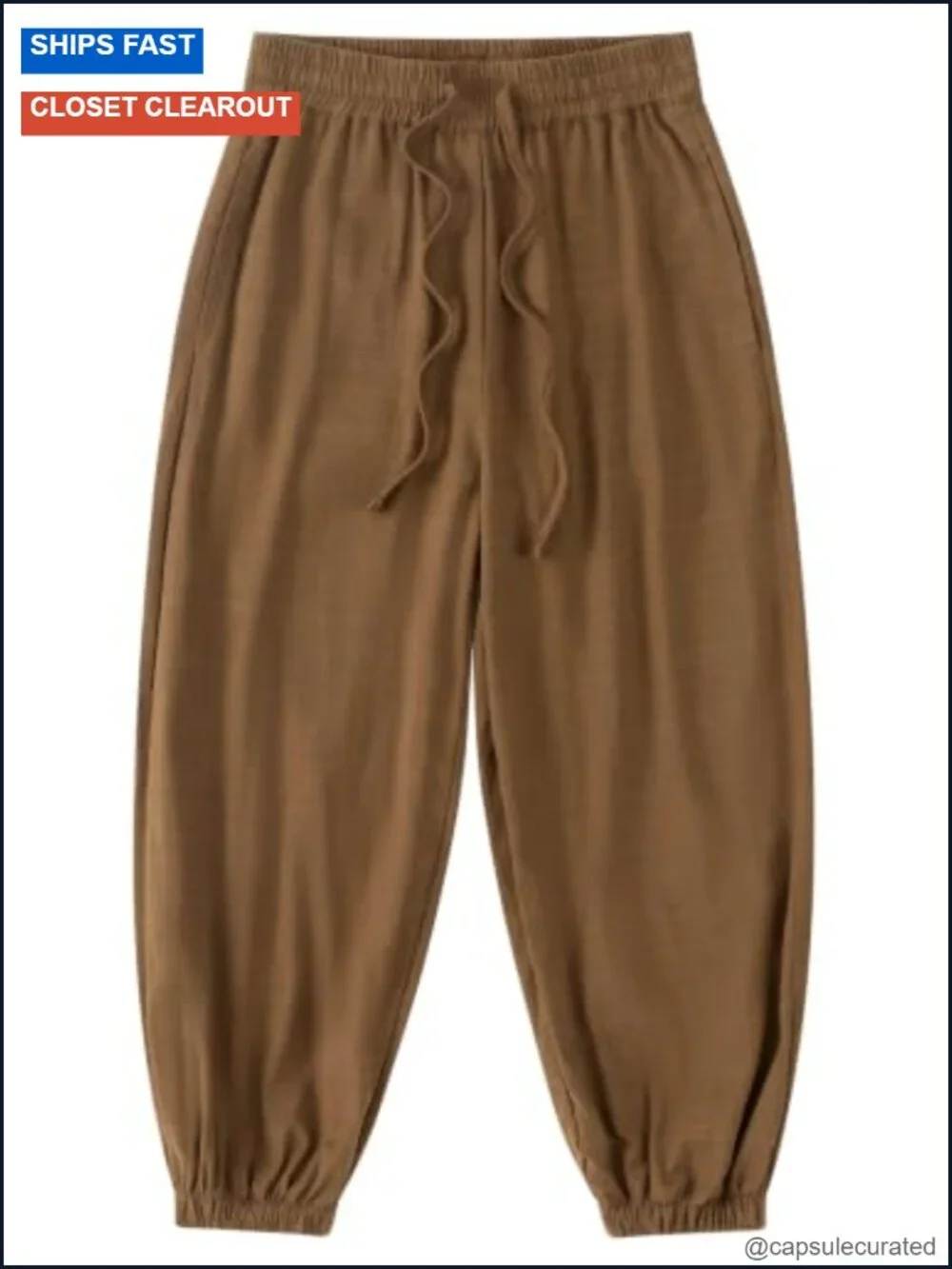 Linen Harem Pants with Elastic Waist and Drawstring